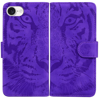 For iPhone 16e Tiger Embossing Pattern Leather Phone Case(Purple) by buy2fix