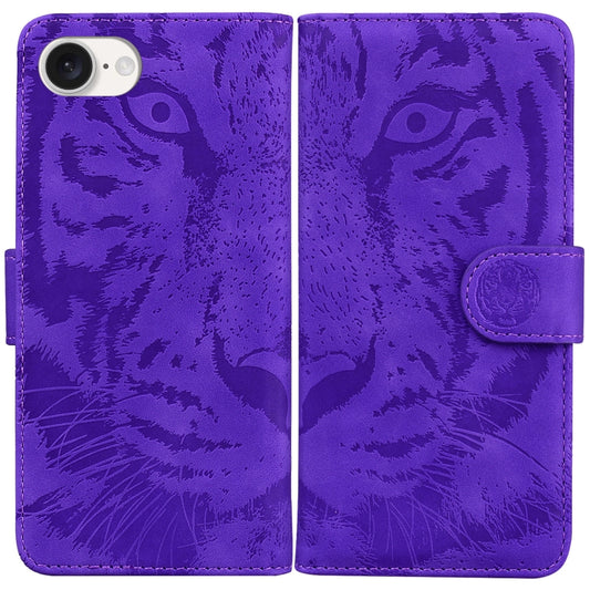 For iPhone 16e Tiger Embossing Pattern Leather Phone Case(Purple) by buy2fix
