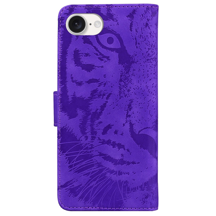 For iPhone 16e Tiger Embossing Pattern Leather Phone Case(Purple) by buy2fix
