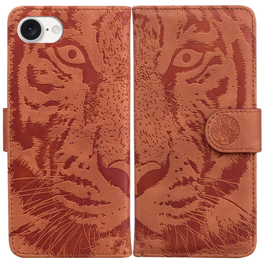 For iPhone 16e Tiger Embossing Pattern Leather Phone Case(Brown) by buy2fix