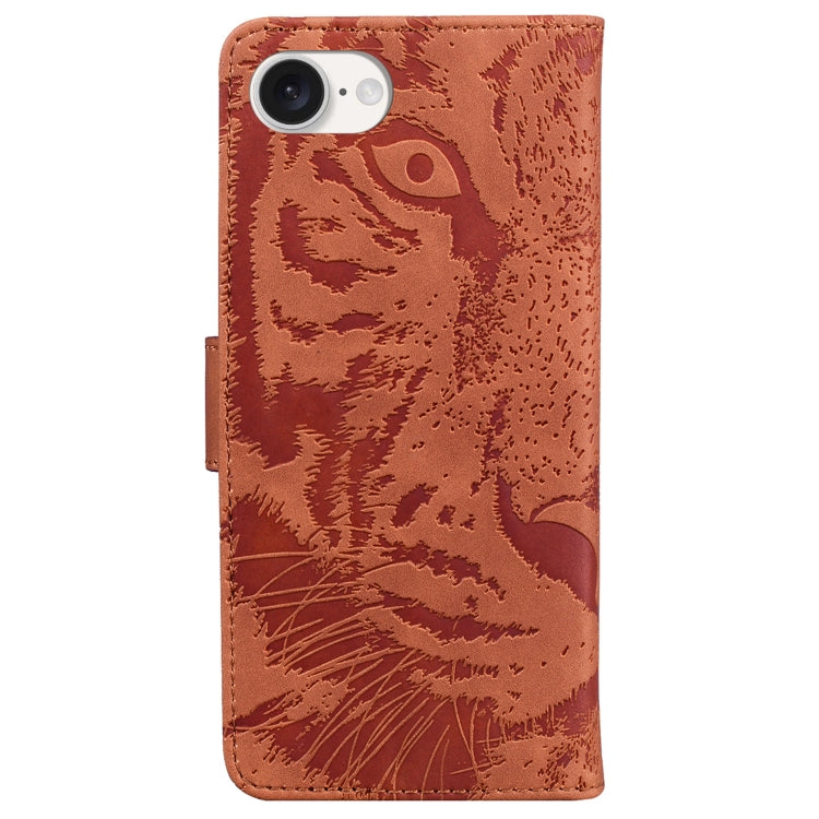 For iPhone 16e Tiger Embossing Pattern Leather Phone Case(Brown) by buy2fix