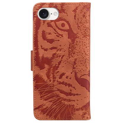 For iPhone 16e Tiger Embossing Pattern Leather Phone Case(Brown) by buy2fix