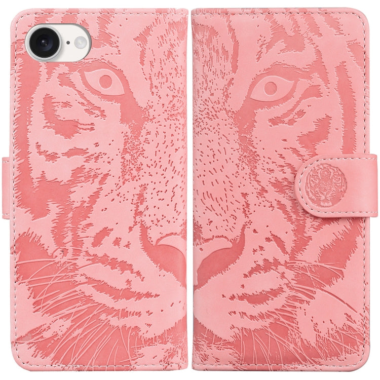 For iPhone 16e Tiger Embossing Pattern Leather Phone Case(Pink) by buy2fix