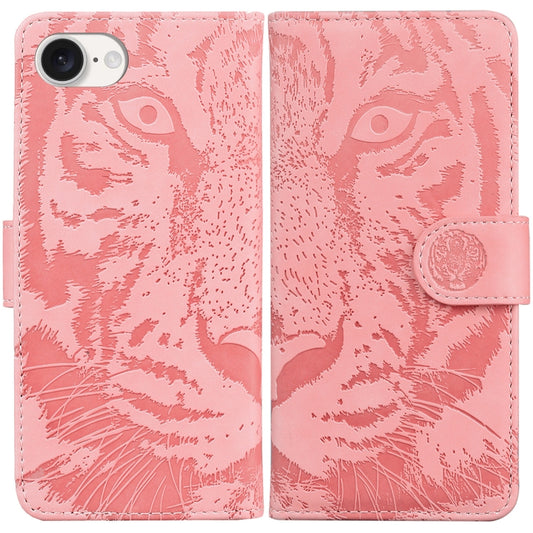 For iPhone 16e Tiger Embossing Pattern Leather Phone Case(Pink) by buy2fix