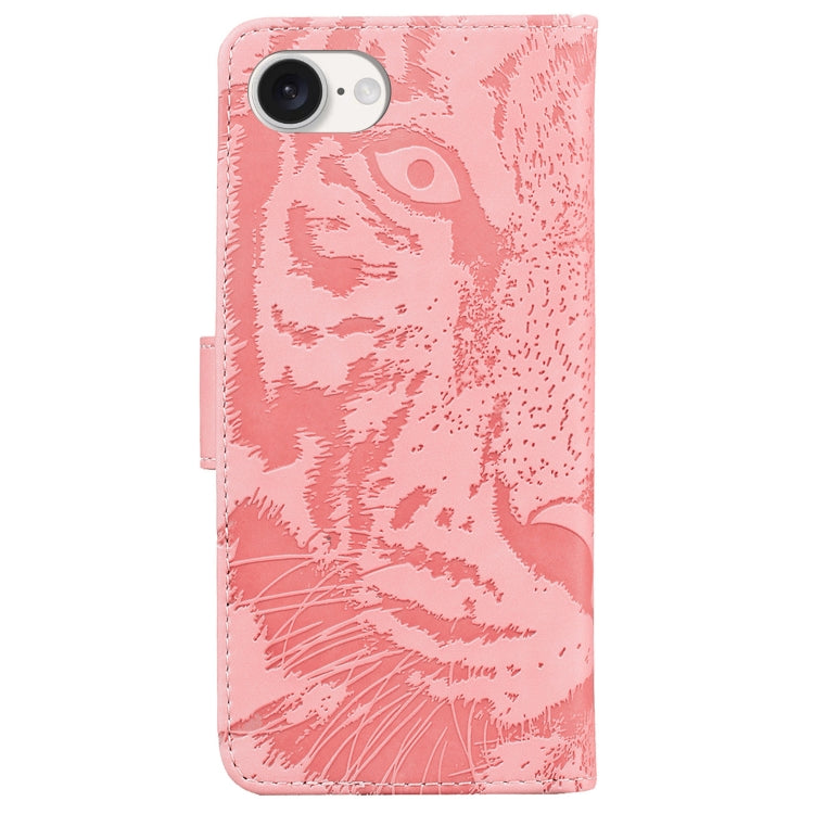 For iPhone 16e Tiger Embossing Pattern Leather Phone Case(Pink) by buy2fix