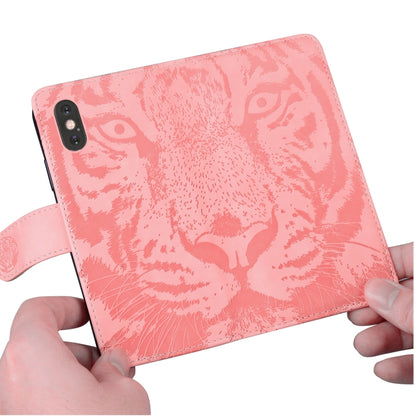 For iPhone 16e Tiger Embossing Pattern Leather Phone Case(Pink) by buy2fix