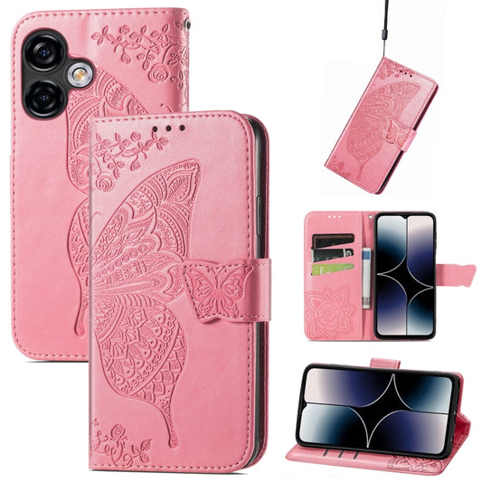 For Ulefone Note 16 Pro Butterfly Love Flower Embossed Leather Phone Case(Pink) by buy2fix