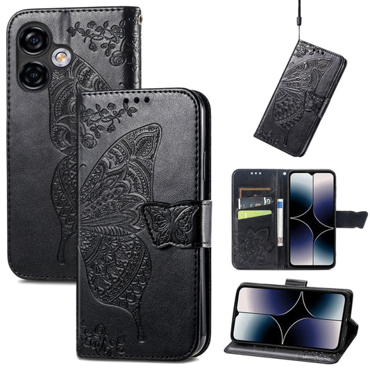 For Ulefone Note 16 Pro Butterfly Love Flower Embossed Leather Phone Case(Black) by buy2fix