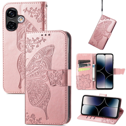 For Ulefone Note 16 Pro Butterfly Love Flower Embossed Leather Phone Case(Rose Gold) by buy2fix