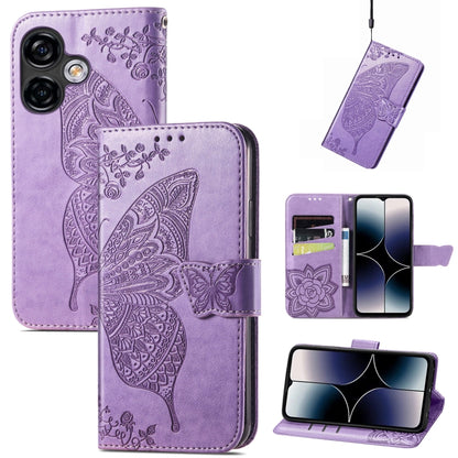 For Ulefone Note 16 Pro Butterfly Love Flower Embossed Leather Phone Case(Light Purple) by buy2fix