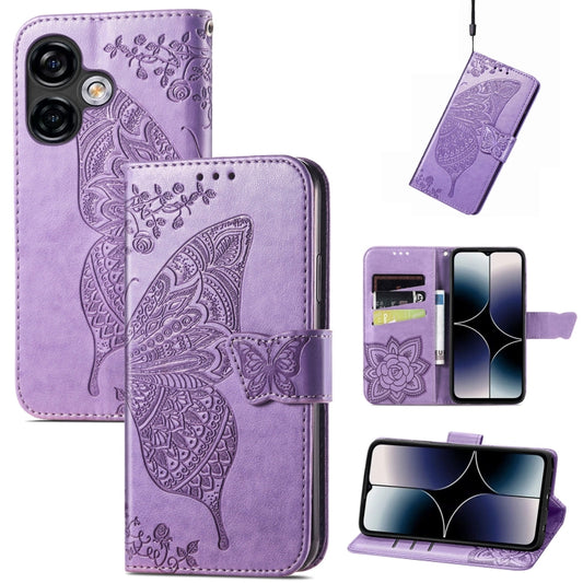 For Ulefone Note 16 Pro Butterfly Love Flower Embossed Leather Phone Case(Light Purple) by buy2fix