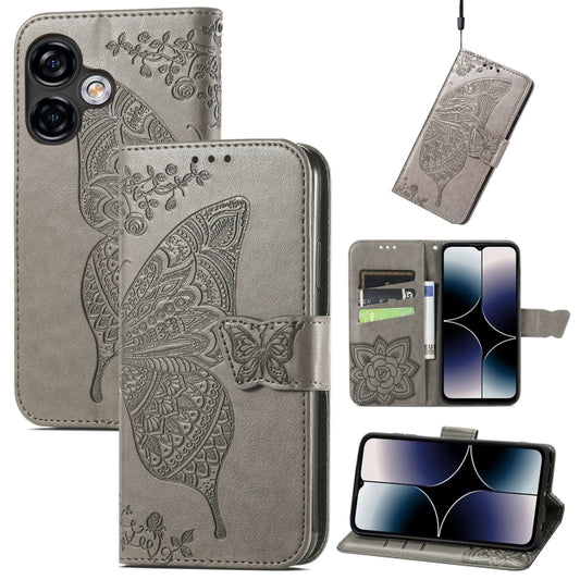 For Ulefone Note 16 Pro Butterfly Love Flower Embossed Leather Phone Case(Grey) by buy2fix