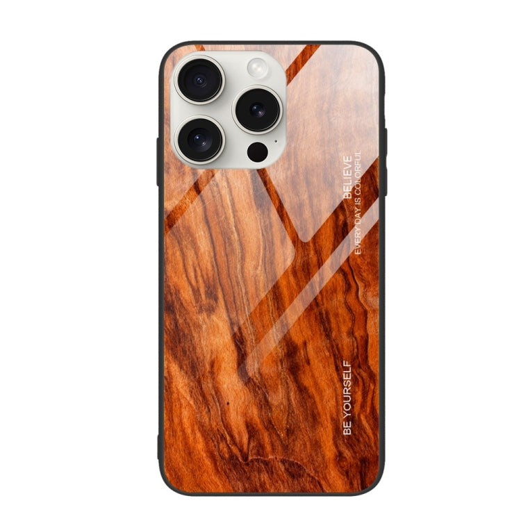 For iPhone 16 Pro Max Wood Grain Glass Phone Case(Light Brown) by buy2fix
