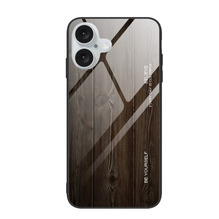 For iPhone 16 Wood Grain Glass Phone Case(Black) by buy2fix