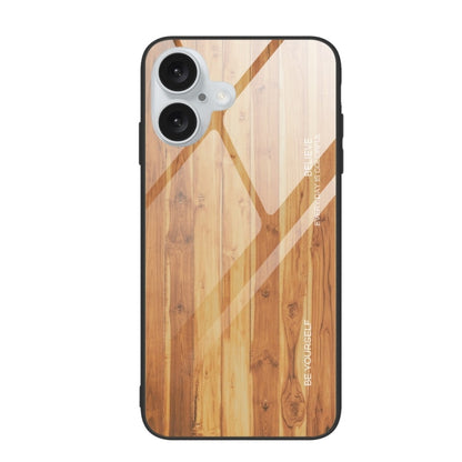 For iPhone 16 Wood Grain Glass Phone Case(Yellow) by buy2fix