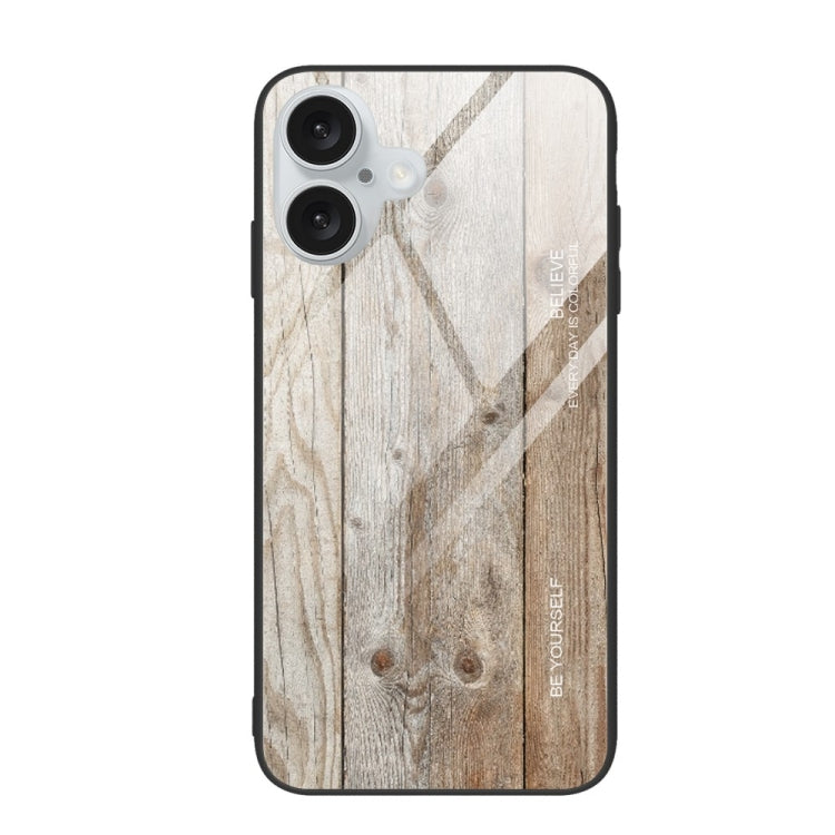 For iPhone 16 Wood Grain Glass Phone Case(Grey) by buy2fix