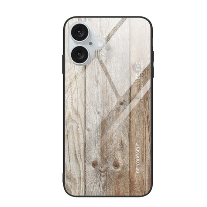 For iPhone 16 Wood Grain Glass Phone Case(Grey) by buy2fix