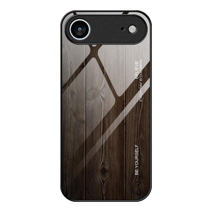 For iPhone Air Wood Grain Glass Phone Case(Black) - iPhone Air Cases by buy2fix | Online Shopping UK | buy2fix