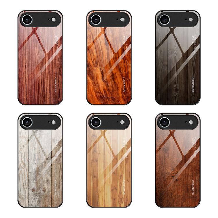 For iPhone Air Wood Grain Glass Phone Case(Black) - iPhone Air Cases by buy2fix | Online Shopping UK | buy2fix