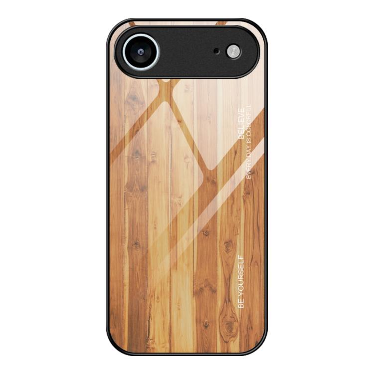 For iPhone Air Wood Grain Glass Phone Case(Yellow) - iPhone Air Cases by buy2fix | Online Shopping UK | buy2fix