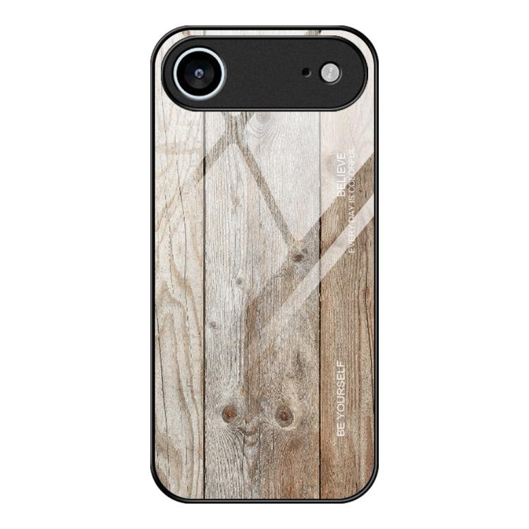 For iPhone Air Wood Grain Glass Phone Case(Grey) - iPhone Air Cases by buy2fix | Online Shopping UK | buy2fix