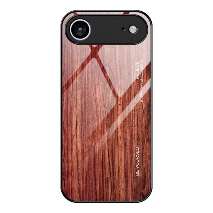 For iPhone Air Wood Grain Glass Phone Case(Coffee) - iPhone Air Cases by buy2fix | Online Shopping UK | buy2fix