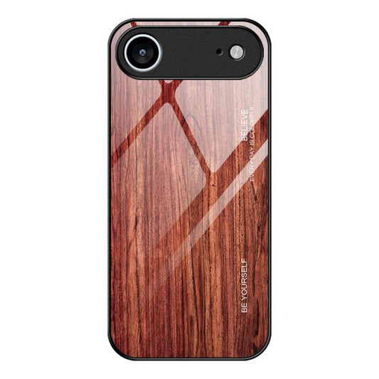 For iPhone Air Wood Grain Glass Phone Case(Coffee) - iPhone Air Cases by buy2fix | Online Shopping UK | buy2fix