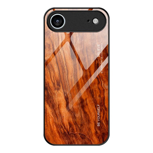For iPhone Air Wood Grain Glass Phone Case(Light Brown) - iPhone Air Cases by buy2fix | Online Shopping UK | buy2fix