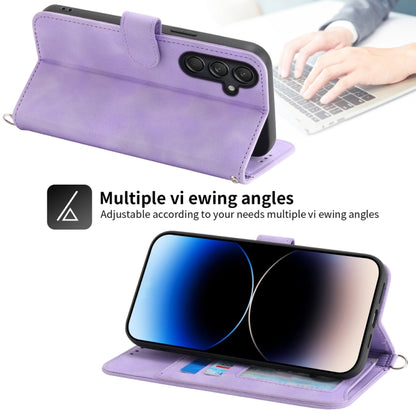 For Samsung Galaxy M55 Skin-feel Flowers Embossed Wallet Leather Phone Case(Purple) by buy2fix