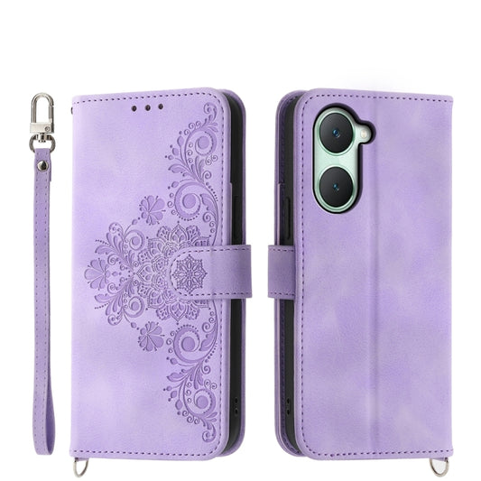 For vivo Y03 Skin Feel Flowers Embossed Wallet Leather Phone Case(Purple) - vivo Cases by buy2fix | Online Shopping UK | buy2fix