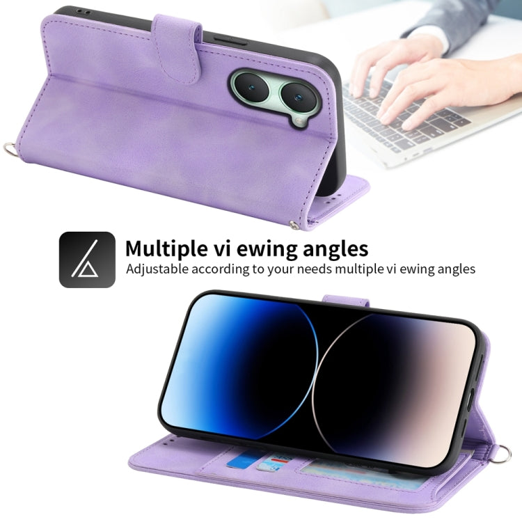For vivo Y03 Skin Feel Flowers Embossed Wallet Leather Phone Case(Purple) - vivo Cases by buy2fix | Online Shopping UK | buy2fix