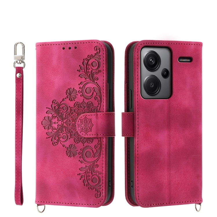 For Xiaomi Redmi Note 13 Pro+ Skin-feel Flowers Embossed Wallet Leather Phone Case(Wine Red) - Xiaomi Cases by buy2fix | Online Shopping UK | buy2fix