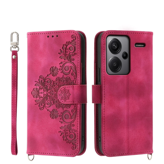 For Xiaomi Redmi Note 13 Pro+ Skin-feel Flowers Embossed Wallet Leather Phone Case(Wine Red) - Xiaomi Cases by buy2fix | Online Shopping UK | buy2fix