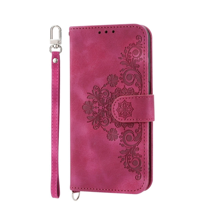 For Xiaomi Redmi Note 13 Pro+ Skin-feel Flowers Embossed Wallet Leather Phone Case(Wine Red) - Xiaomi Cases by buy2fix | Online Shopping UK | buy2fix