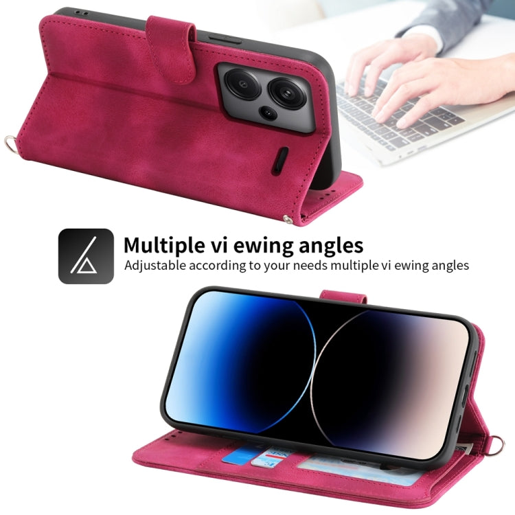 For Xiaomi Redmi Note 13 Pro+ Skin-feel Flowers Embossed Wallet Leather Phone Case(Wine Red) - Xiaomi Cases by buy2fix | Online Shopping UK | buy2fix