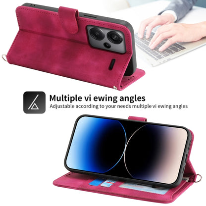For Xiaomi Redmi Note 13 Pro+ Skin-feel Flowers Embossed Wallet Leather Phone Case(Wine Red) - Xiaomi Cases by buy2fix | Online Shopping UK | buy2fix