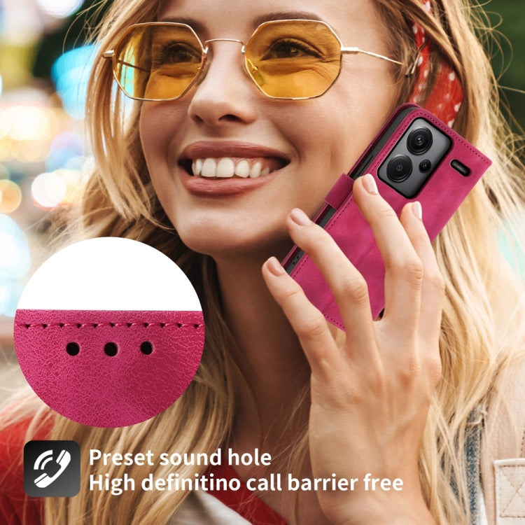 For Xiaomi Redmi Note 13 Pro+ Skin-feel Flowers Embossed Wallet Leather Phone Case(Wine Red) - Xiaomi Cases by buy2fix | Online Shopping UK | buy2fix