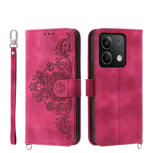 For Xiaomi Redmi Note 13 5G Skin-feel Flowers Embossed Wallet Leather Phone Case(Wine Red) - Xiaomi Cases by buy2fix | Online Shopping UK | buy2fix