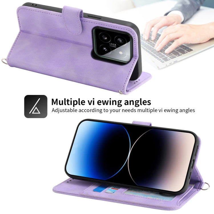For Xiaomi 14 Skin-feel Flowers Embossed Wallet Leather Phone Case(Purple) - Xiaomi Cases by buy2fix | Online Shopping UK | buy2fix
