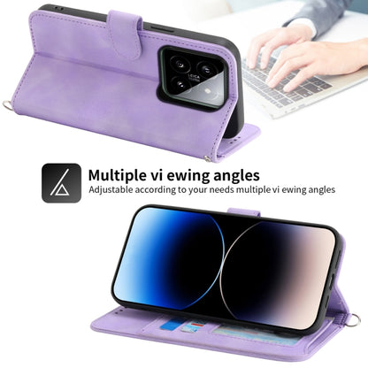 For Xiaomi 14 Skin-feel Flowers Embossed Wallet Leather Phone Case(Purple) - Xiaomi Cases by buy2fix | Online Shopping UK | buy2fix