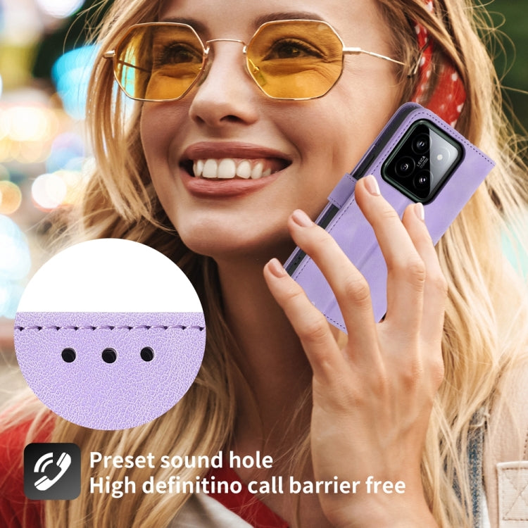 For Xiaomi 14 Skin-feel Flowers Embossed Wallet Leather Phone Case(Purple) - Xiaomi Cases by buy2fix | Online Shopping UK | buy2fix
