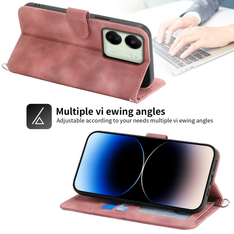 For Xiaomi Redmi 13C Skin-feel Flowers Embossed Wallet Leather Phone Case(Pink) by buy2fix