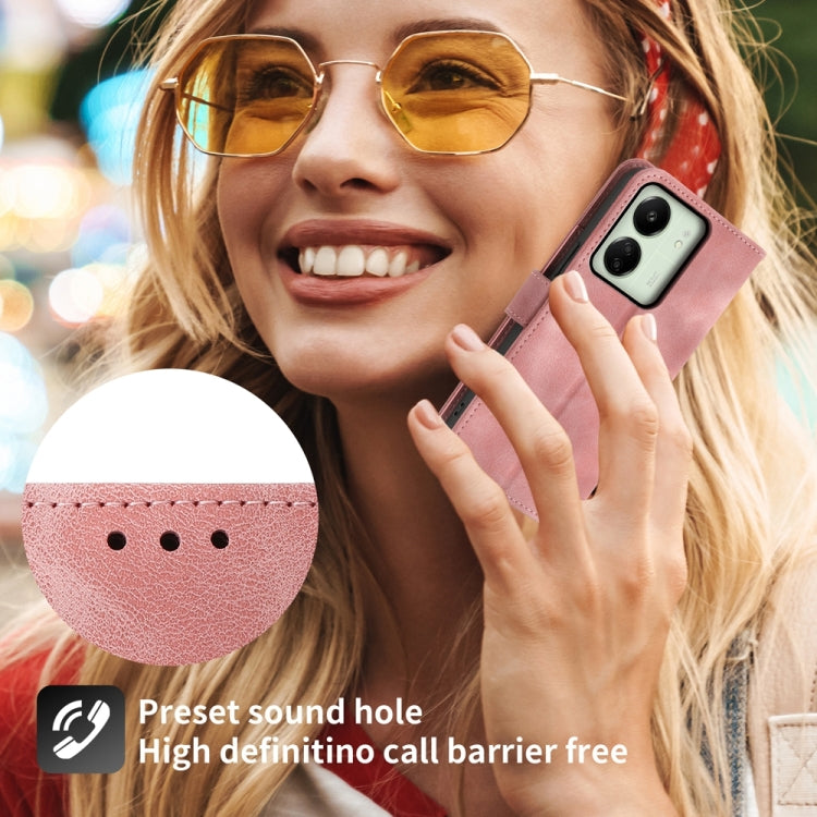 For Xiaomi Redmi 13C Skin-feel Flowers Embossed Wallet Leather Phone Case(Pink) by buy2fix