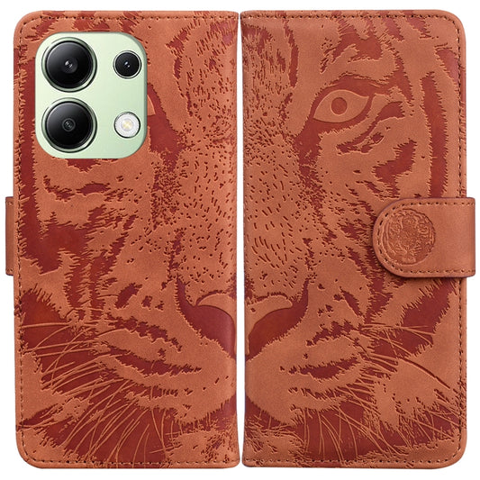 For Xiaomi Redmi Note 13 4G Global Tiger Embossing Pattern Leather Phone Case(Brown) - Xiaomi Cases by buy2fix | Online Shopping UK | buy2fix