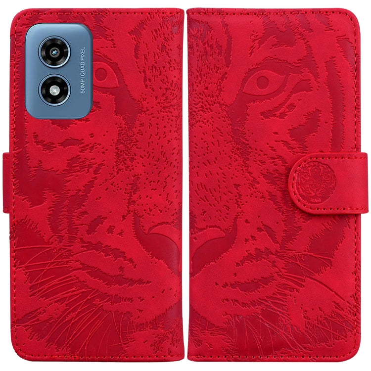 For Motorola Moto G Play 4G 2024 Tiger Embossing Pattern Flip Leather Phone Case(Red) by buy2fix