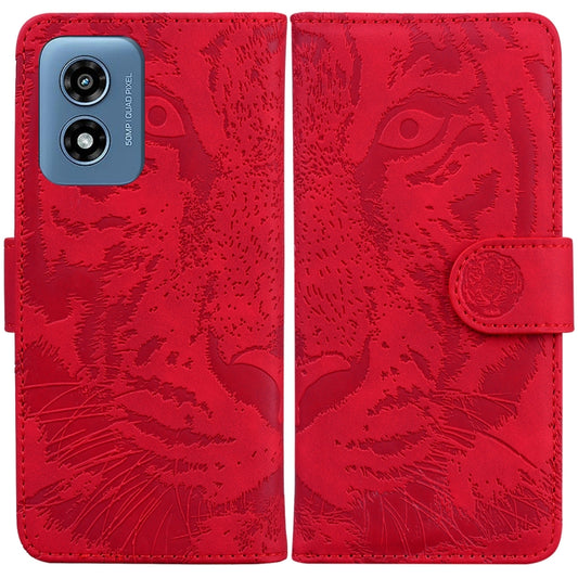 For Motorola Moto G Play 4G 2024 Tiger Embossing Pattern Flip Leather Phone Case(Red) by buy2fix