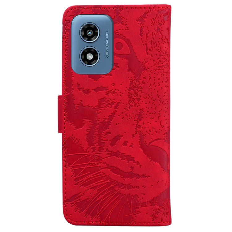 For Motorola Moto G Play 4G 2024 Tiger Embossing Pattern Flip Leather Phone Case(Red) by buy2fix