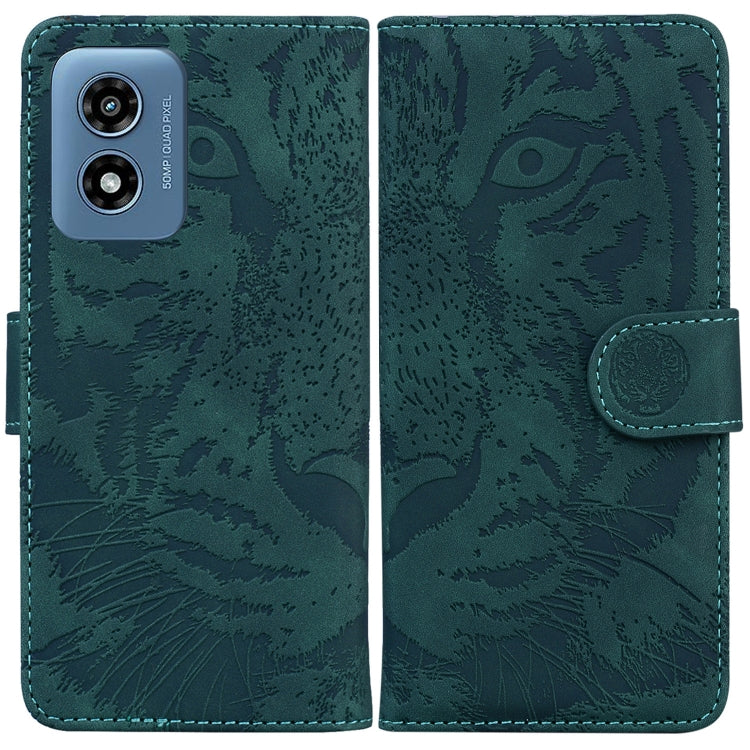 For Motorola Moto G Play 4G 2024 Tiger Embossing Pattern Flip Leather Phone Case(Green) by buy2fix
