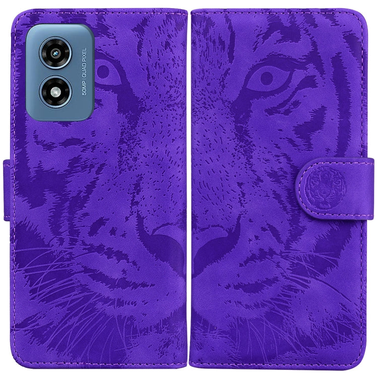 For Motorola Moto G Play 4G 2024 Tiger Embossing Pattern Flip Leather Phone Case(Purple) by buy2fix