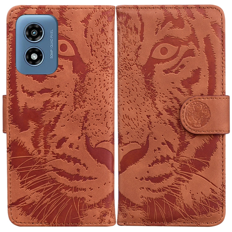 For Motorola Moto G Play 4G 2024 Tiger Embossing Pattern Flip Leather Phone Case(Brown) by buy2fix
